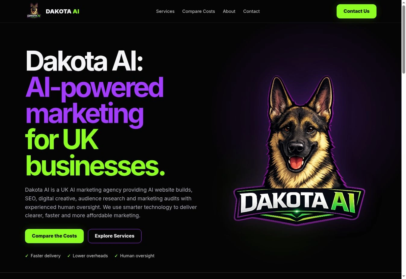 Screenshot of the actual Dakota AI homepage