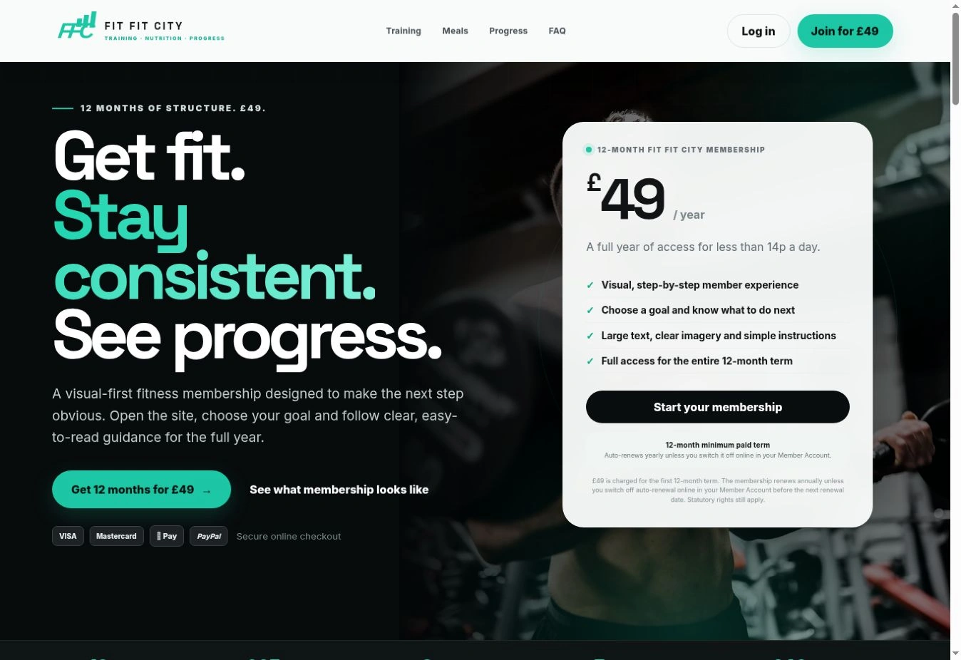 Screenshot of the actual Fit Fit City homepage